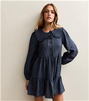 Women's Navy Oversized Collar Mini Smock Dress New Look