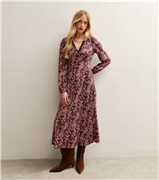 Women's Pink Burgundy Floral Print Midi Dress New Look