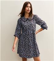 Women's Brown Floral Collar Long Sleeve Skater Mini Dress New Look