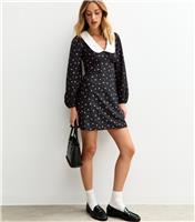 Women's Black Floral Print Contrast Collar Mini Dress New Look