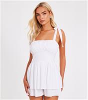 Women's White Woven Ruched Playsuit Quiz New Look