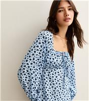 Women's Blue Long Sleeve Floral Print Milkmaid Mini Dress New Look