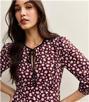 Women's Brow Floral Print Tie Neck Midi Dress New Look