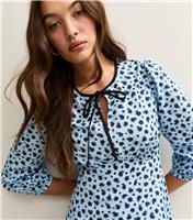 Women's Light Blue Ditsy Floral Print Tie Neck Midi Dress New Look