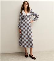 Women's Blue Checked Contrast Collar Midi Dress New Look