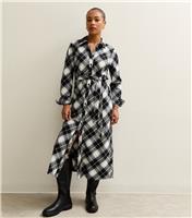 Women's Petite Black Checked Button Up Belted Midi Shirt Dress New Look