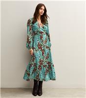 Women's Brown Crepe Paisley Wrap Midi Dress New Look