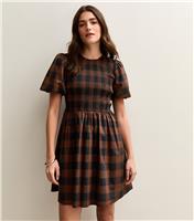 Women's Brown Check Shirred Bodice Mini Dress New Look