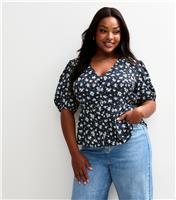 Women's Plus Size Black Floral Print Tea Blouse Curves New Look