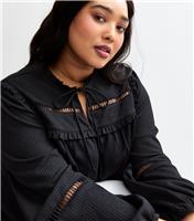 Women's Plus Size Black Ladder Stitch Trim Blouse Curves New Look