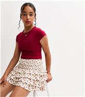 Girls' Cream Floral Print Tiered Skirt New Look