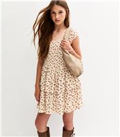 Girls' White Ditsy Print Crinkle Tiered Mini Dress New Look