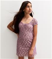 Girls' Purple Floral Lace Ditsy Print Short Sleeve Dress New Look
