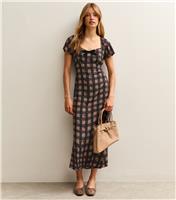 Women's Black Check Bow Midi Dress New Look