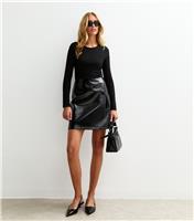 Women's Tall Black Long Sleeve Vinyl Skirt 2 In 1 Mini Dress New Look