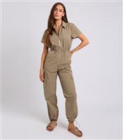 Women's Khaki Drawstring Waist Shell Jumpsuit Urban Bliss New Look