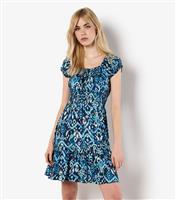 Women's Blue Tie Dye Print Milkmaid Mini Dress Apricot New Look