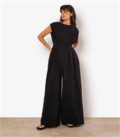 Women's Black Belted Low Back Jumpsuit Apricot New Look