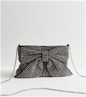Silver Rhinestone Embellished Bow Appliqued Clutch Vegan New Look