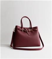 Dark Burgundy Faux Leather Buckle Strap Tote Bag Vegan New Look