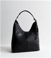 Black Faux Leather Tassel Detail Shoulder Bag Vegan New Look