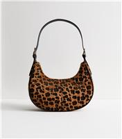 Brown Leopard Print Textured Shoulder Bag Vegan New Look