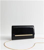 Black Metallic Bar Snakeskin Texture Clutch New Look