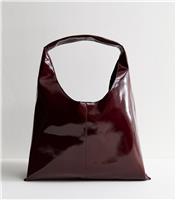 Burgundy Faux Patent Slouchy Bag Vegan New Look