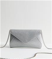 Silver Diamante Embellished Envelope Clutch New Look