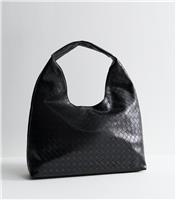 Black Faux Leather Oversized Woven Embossed Slouch Shoulder Bag Vegan New Look