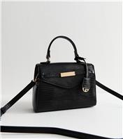 Black Faux Leather Textured Top Handle Tote Bag Vegan New Look