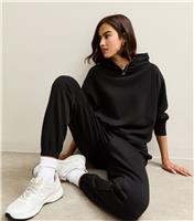 Women's Black Premium Jersey Cuffed Joggers New Look