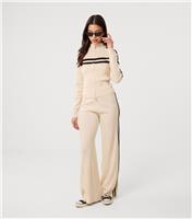 Women's Stone Contrast Trim Wide Leg Trousers Pink Vanilla New Look