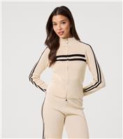 Women's Stone Contrast Stripe Zip Sweatshirt Pink Vanilla New Look