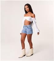 Women's Blue Frayed Hem Denim Shorts Pink Vanilla New Look