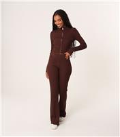Women's Dark Brown Zip Up Ribbed Set Pink Vanilla New Look