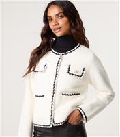 Women's Off White Contrast Trim Cardigan Blue Vanilla New Look