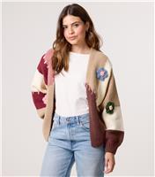 Women's Brown Colourblock Floral Embroidered Cardigan Blue Vanilla New Look