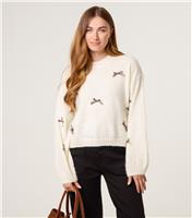 Women's Off White Bow Appliqued Jumper Blue Vanilla New Look