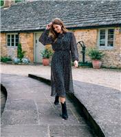 Women's Black Chiffon Polka Dot Midi Dress Blue Vanilla New Look