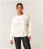 Women's Off White Sequin Embellished Jumper Blue Vanilla New Look