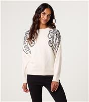 Women's Off White Embroidered Shoulder Jumper Blue Vanilla New Look