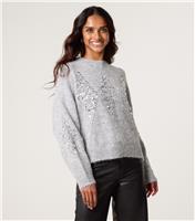 Women's Grey Diamond Sequin Crew Neck Jumper Blue Vanilla New Look