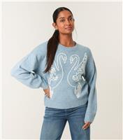 Women's Blue Swan Embroidered Jumper Blue Vanilla New Look
