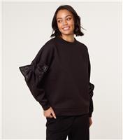 Women's Black Bow Sleeve Sweatshirt Blue Vanilla New Look