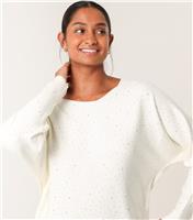 Women's Off White Rhinestone Embellished Jumper Blue Vanilla New Look