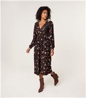 Women's Brown Leaf Print Midi Dress Blue Vanilla New Look