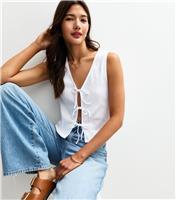 Women's White Crinkle Texture Tie Front Vest Top New Look