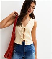 Women's Light Yellow Crinkle Texture Tie Front Vest Top New Look