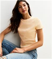 Women's Light Yellow Pointelle Crew Neck Baby Tee New Look